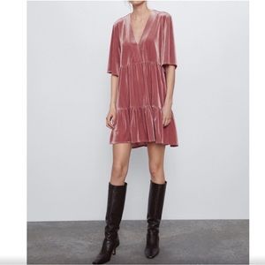 Zara pink velvet mini dress